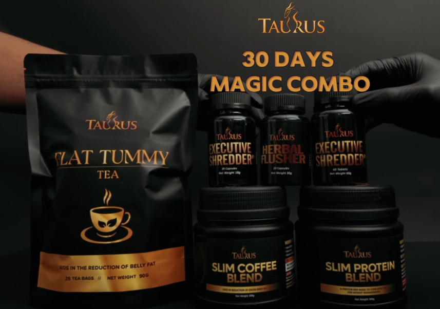 Herbal wellness supplements and detox teas by Taurus Mind and Body Wellness promoting natural weight loss and holistic health